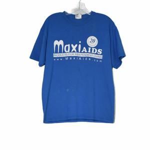 Hanes Maxi Aids Mens Blue Printed T-Shirt Short Sleeve Round Neck Size L